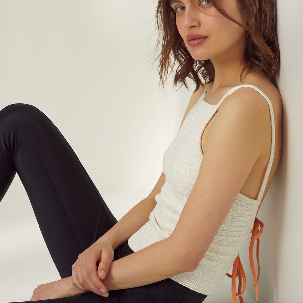 Aritzia Cream Knit Tank with Orange Tie Straps
